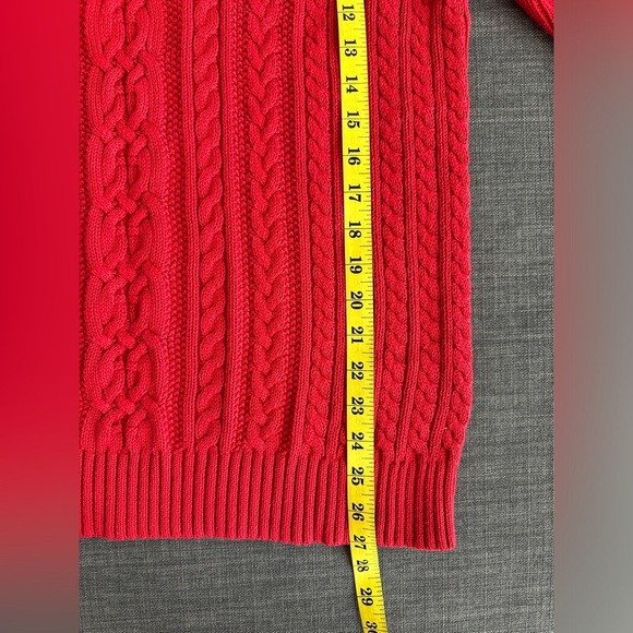 100% Cotton Red Cable Knit Crewneck Sweater - Picture 8 of 10